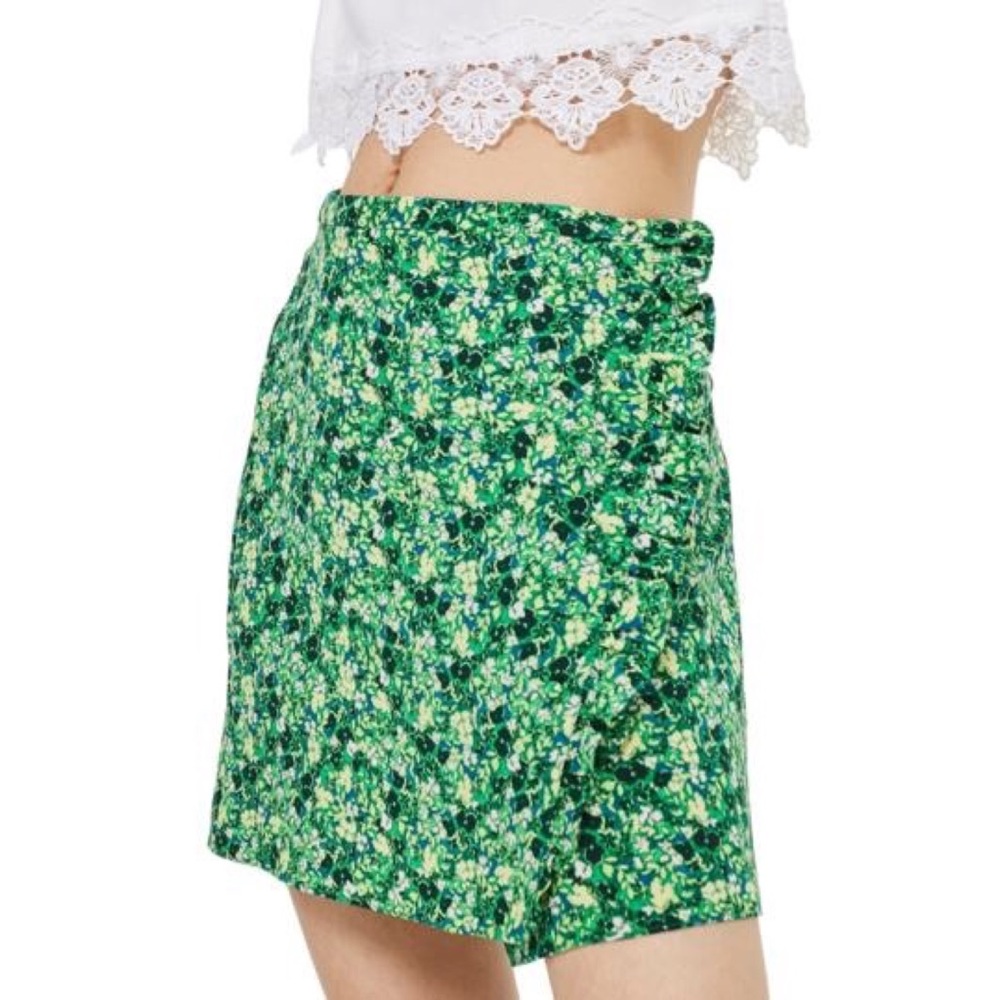 🌻 Topshop Green Meadow Floral Ruffle Button Skirt - Picture 2 of 8